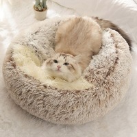Lit chaud en peluche pour animal de compagnie, long, fermé, rond, coussin, sac de couchage confortable, accent de chat, chenil pour petit animal de compagnie 1